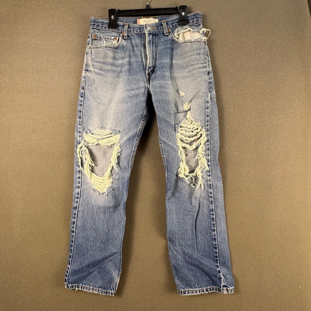 Vintage Y2K Made in USA Levis 505 Regular Fit Jeans 34x29  Blue Distressed Mens
